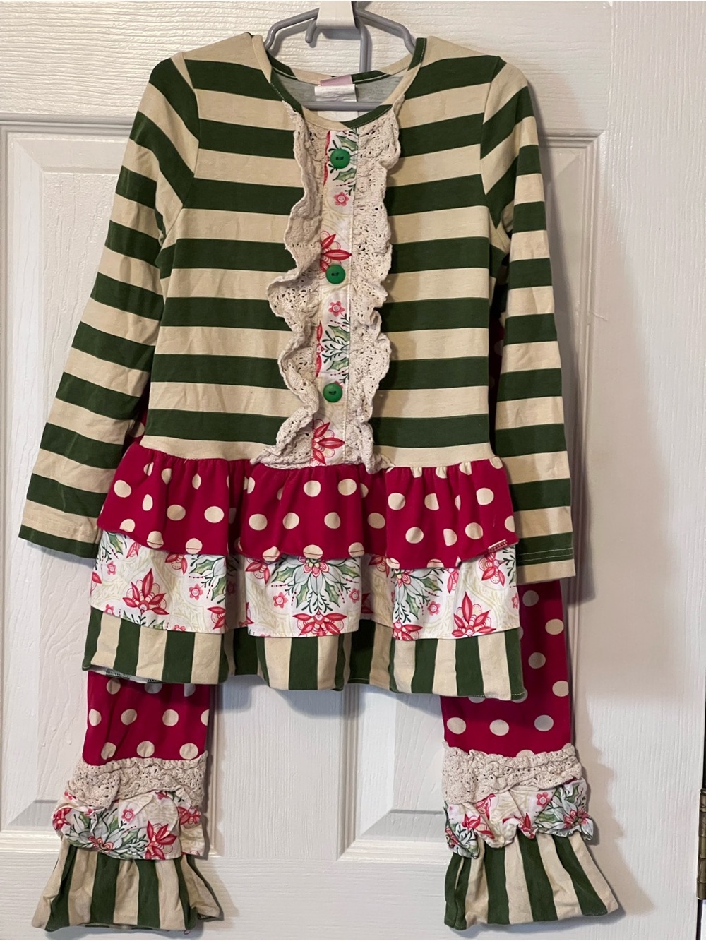 Riorac & Ruffles Girls 2 Piece Ruffle Outfit Striped Floral Polka Dot Sz. 6